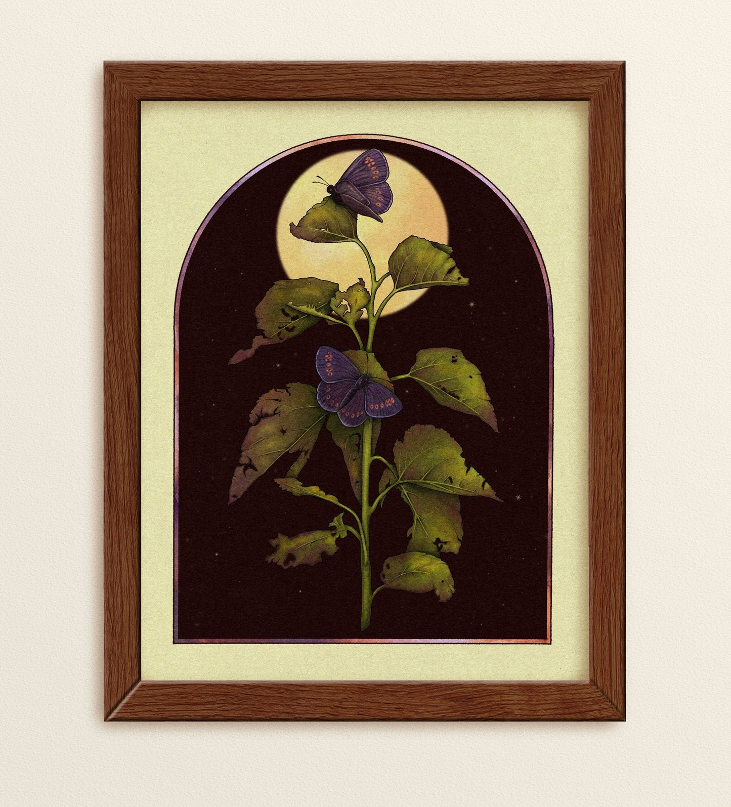 Purple Butterflies At Night Art Print
