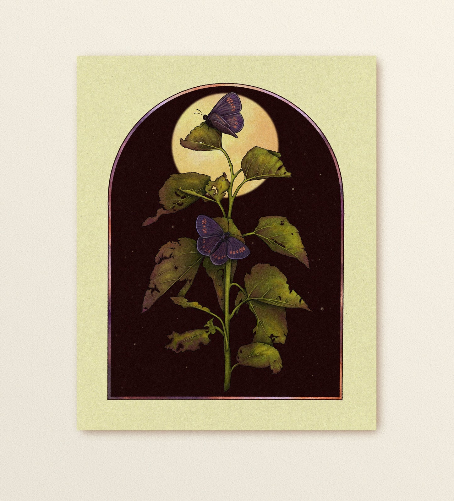 Purple Butterflies At Night Art Print